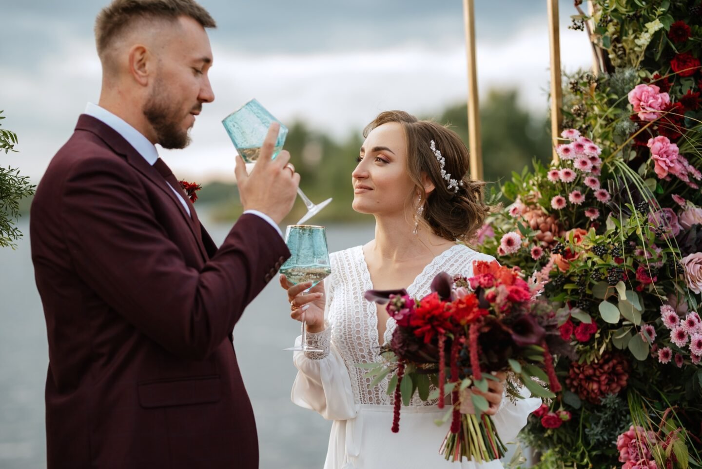 wedding ceremony of the newlyweds on the pier